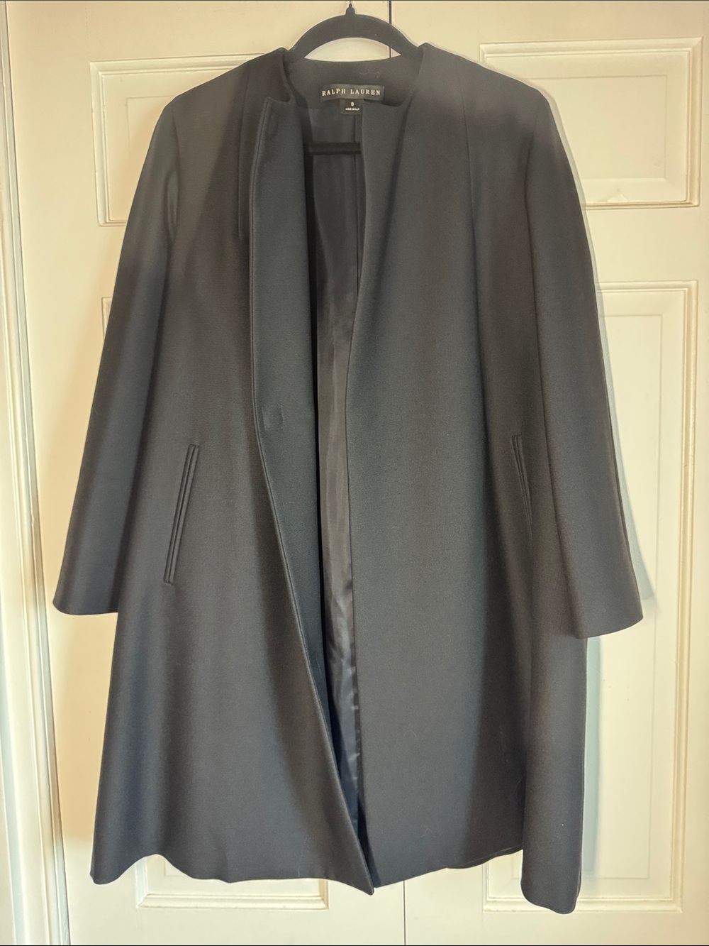EUC Ralph Lauren Black Label 100% Wool Collarless Overcoat with Magnetic Closure - Picture 6 of 12